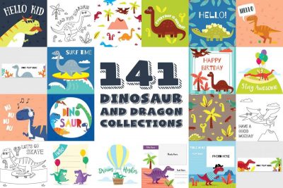 141 Dinosaur Cartoon Clipart Bundle - cover