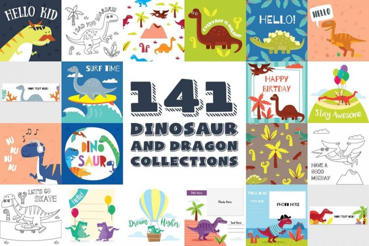 141 Dinosaur Cartoon Clipart Bundle - cover