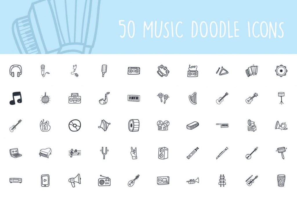 200 Hand drawn Icon pack - 50 Music Icon pack
