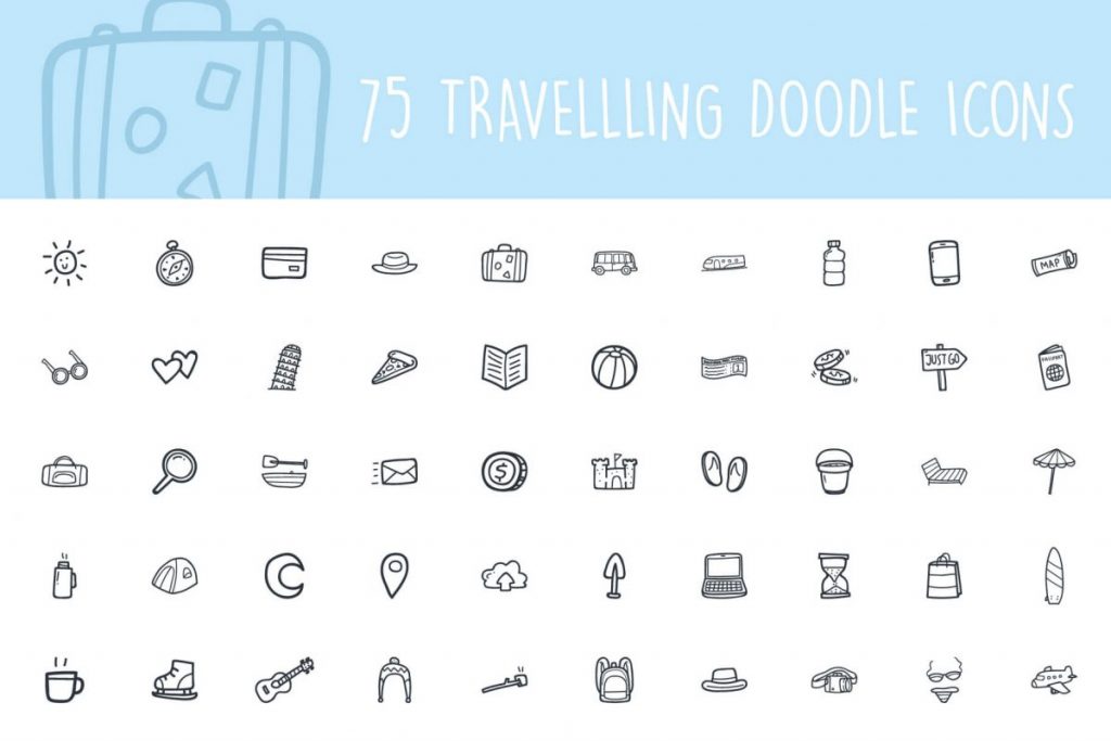 200 Hand drawn Icon pack - 75 Travel Icon pack