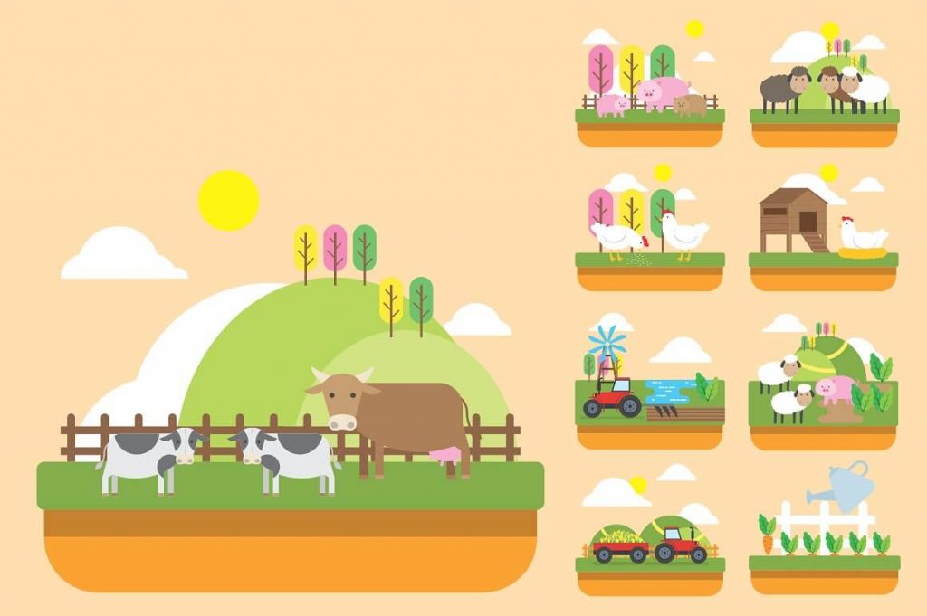 Farm Clipart Illustration Set - cow clipart