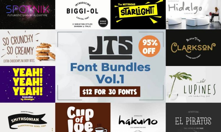 justthe skills font bundle volume 1 : 30 fonts bundle