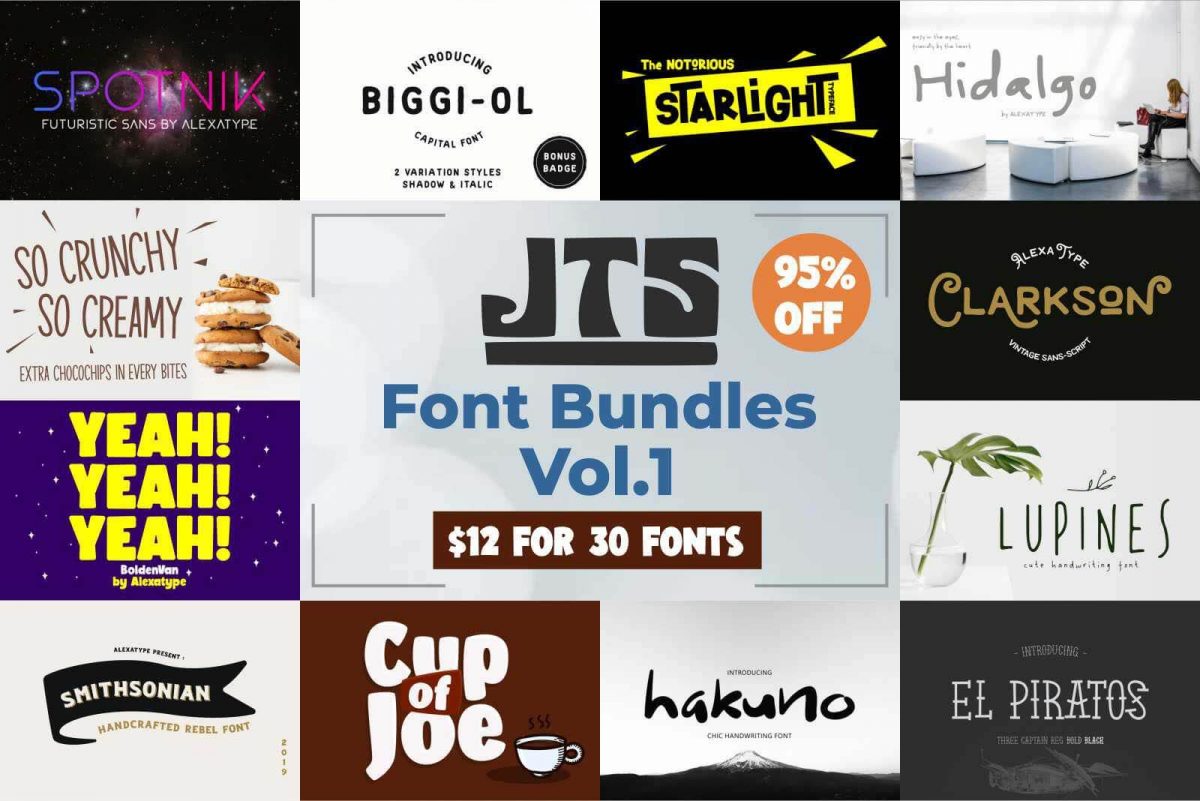 justthe skills font bundle volume 1 : 30 fonts bundle