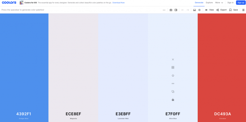 color palettes in coolors