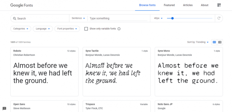 google fonts features