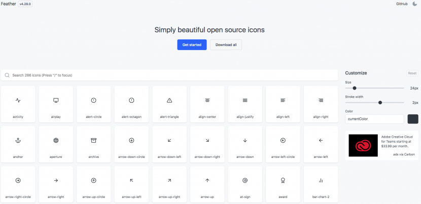 feather icons search engine